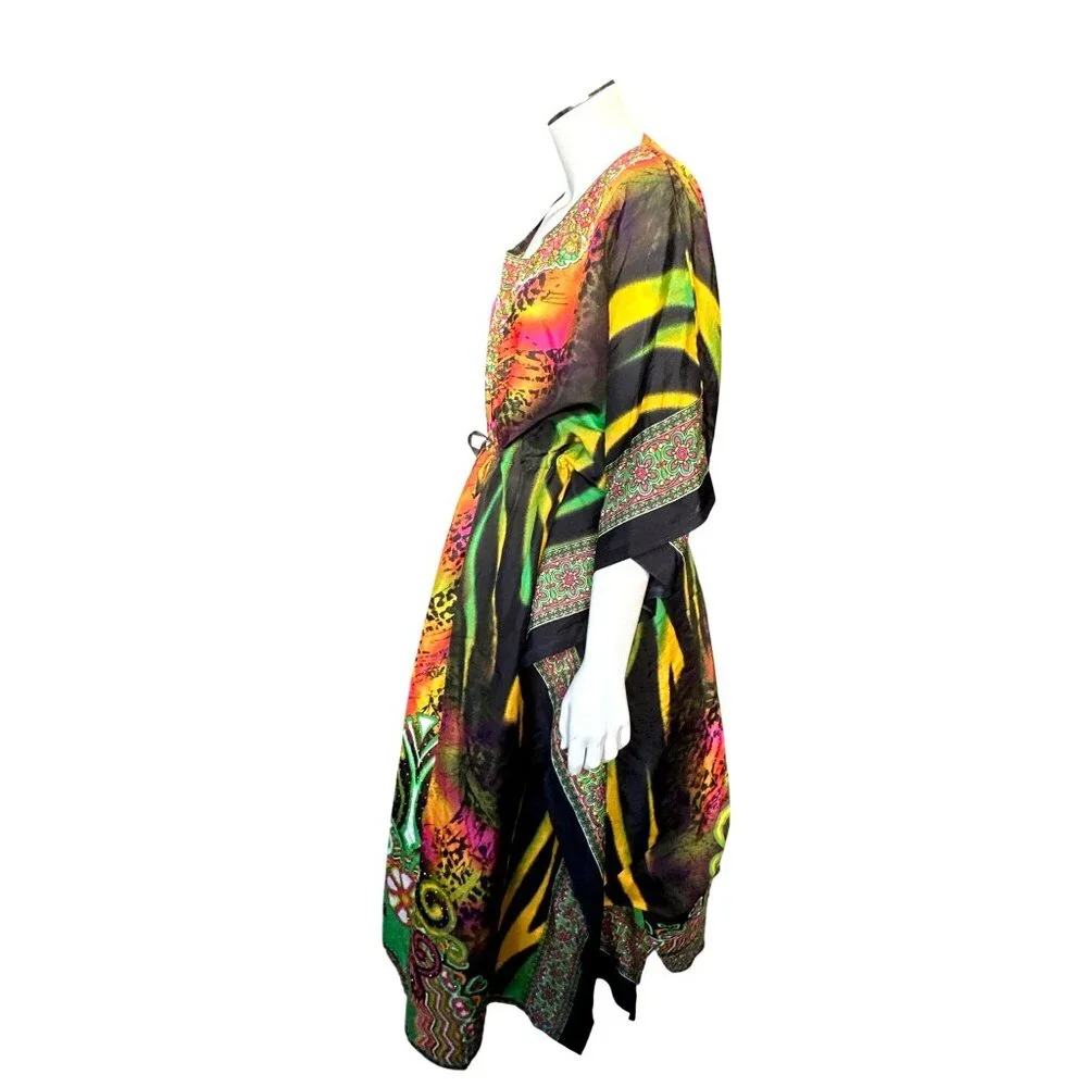 True Rock Free Size Multicolor Kaftan Boho Luxe Festival Wear Resortwear Chic - Picture 3 of 9